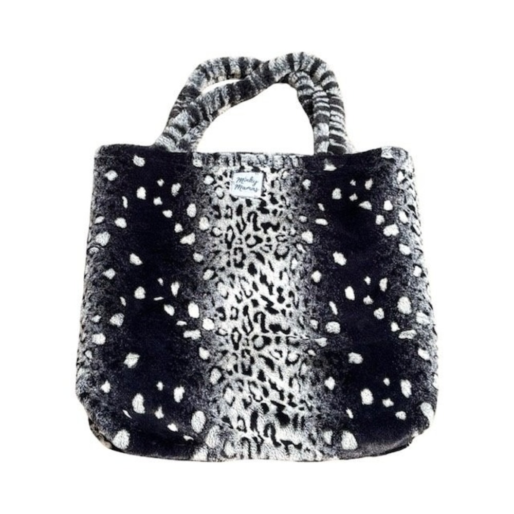 Minky Mamas Tote Bag Women Black White Animal Print Faux Fur Reversible 17x17